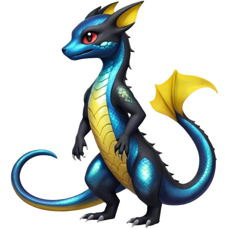 Anthropomorphic Scaley Shiny White Iridescent Colorful Exotic Salandit-Umbreon-Fakémon-hybrid-creature (full body)  emoji