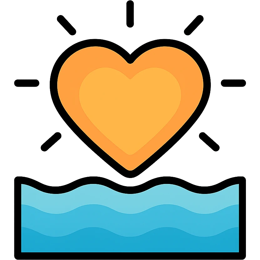 glowing heart with calm waves and gentle colors, color outline icon emoji