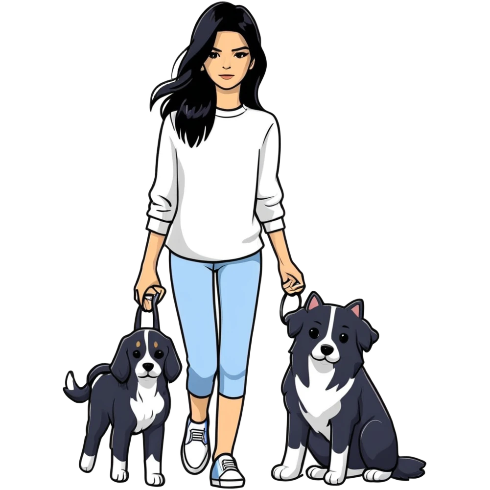 Kendall Jenner with long black hair holding a black Cane Corso dog emoji