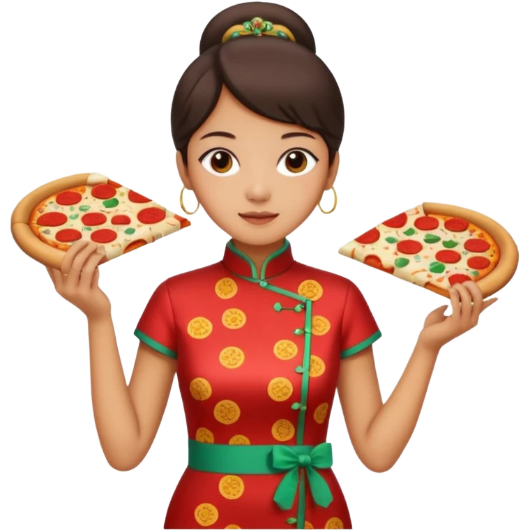 bat man, wearing cheongsam, with pizza emoji