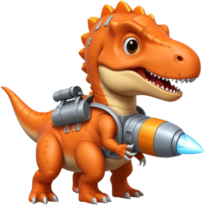 rocket-propelled dinosaur portrait, head and shoulders only, cute T-rex face, rocket pack visible behind shoulders, glowing thrusters, 3D cartoon, mobile game icon style, clean background, no text, no watermark emoji