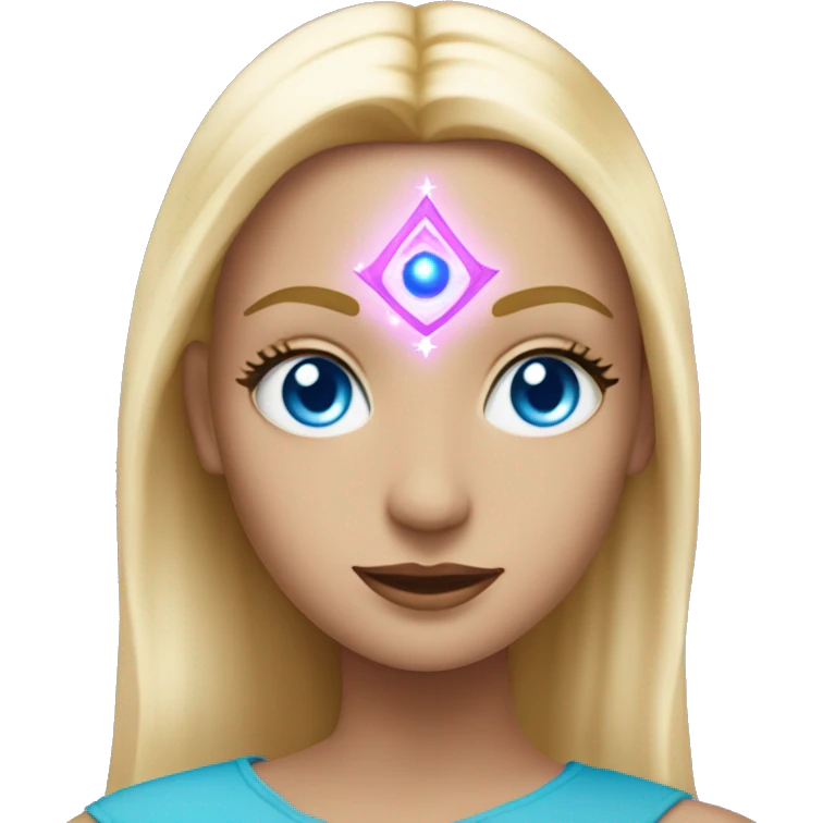 magical diva with thin pink andromedan face long blonde hair and blue eyes glowing third eye emoji