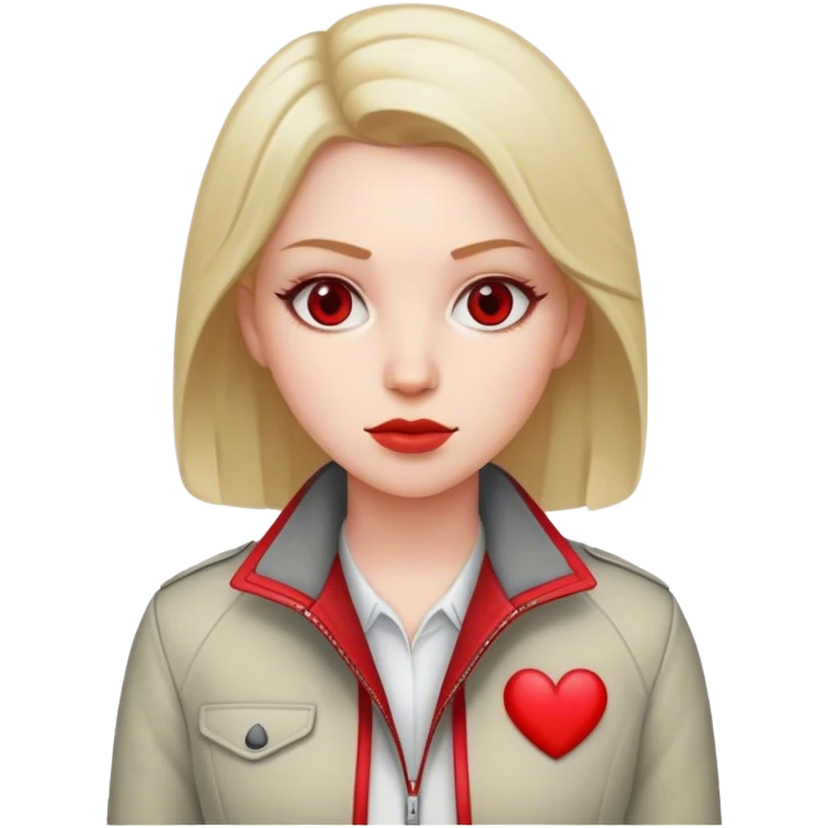 white conservative woman in jacket with red emoji