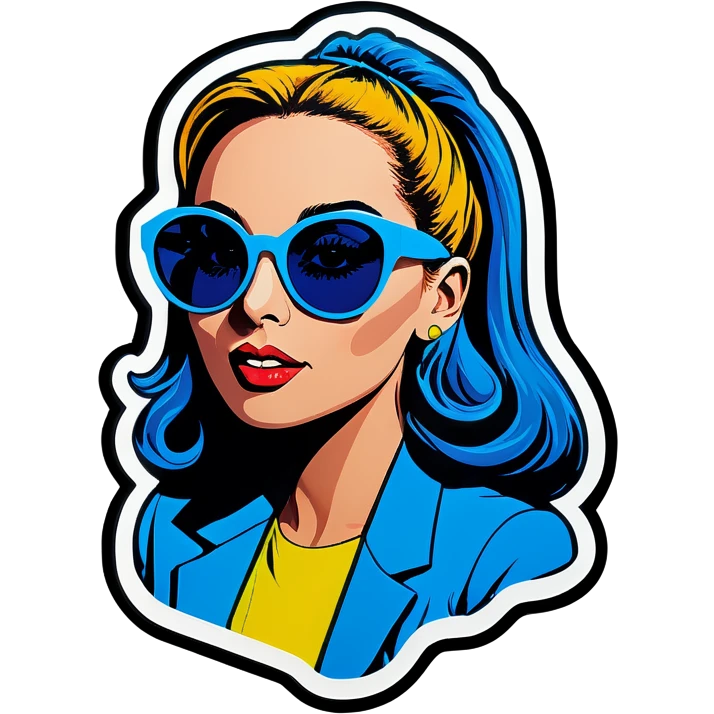 Pop art women with blue hear with sunglasses  emoji