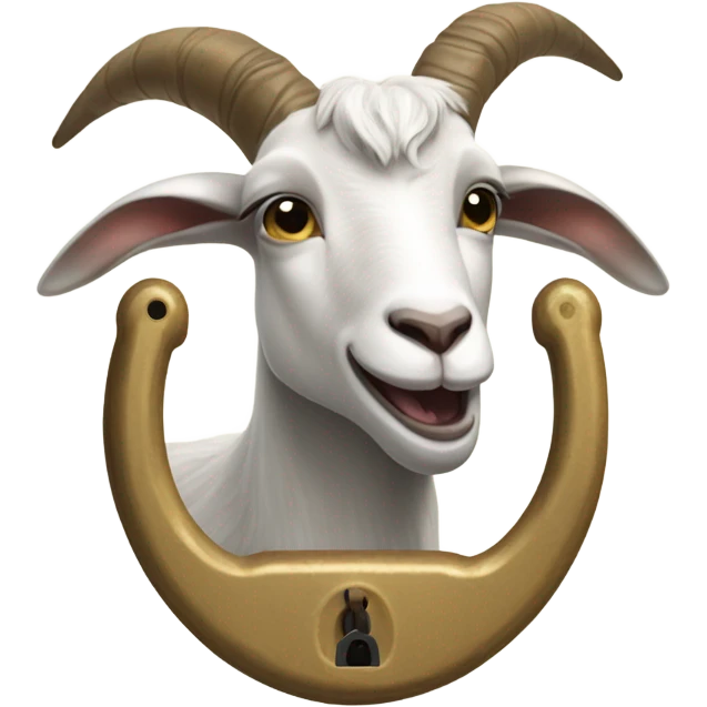 a goat holding a hanging padlock in it's mouth by the shackle emoji