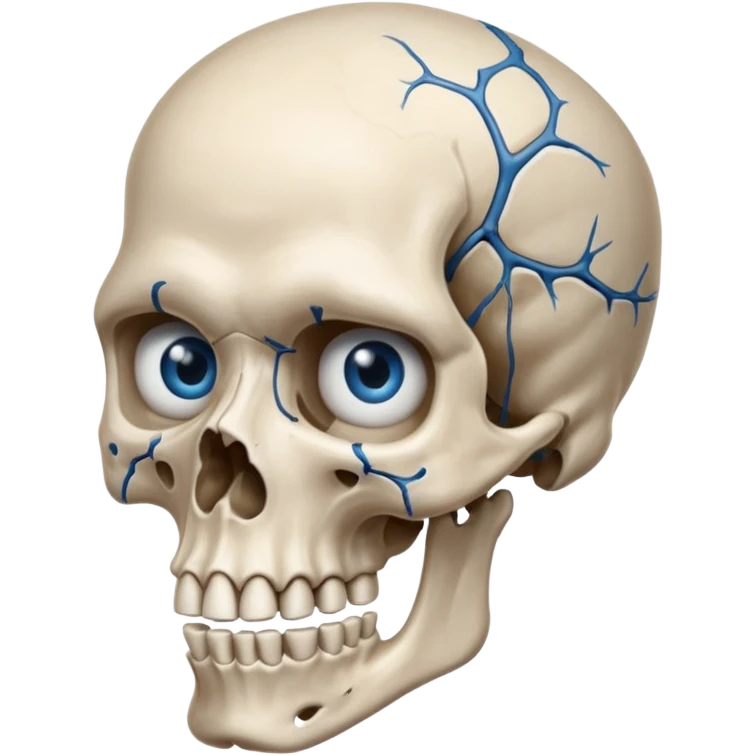a bone head structure with lone jawline blue eyes total bones appear  emoji