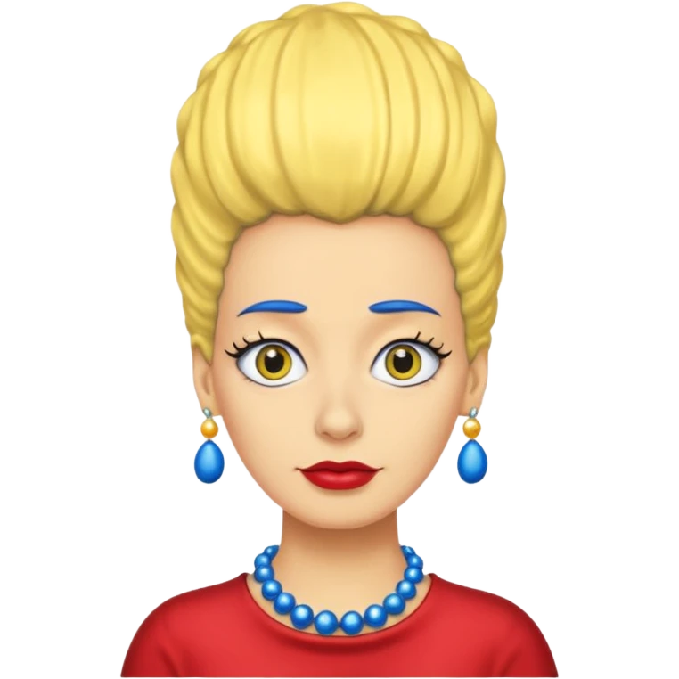 3D emoji head-only, smooth plastic, soft studio light, big round eyes, bold outline, centered, transparent bg,
Marge Simpson, yellow skin, tall blue beehive hair, red pearl necklace emoji