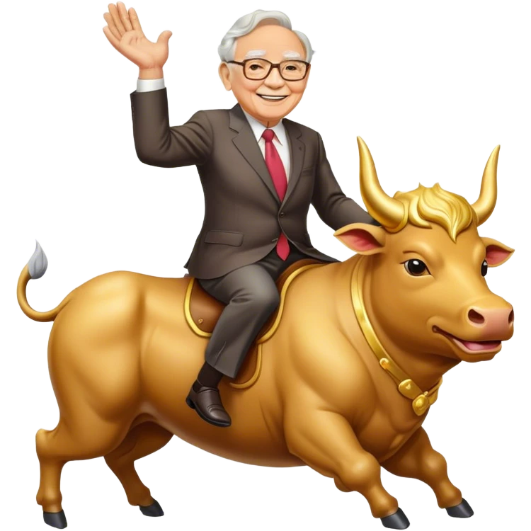 happy Warren Buffet riding golden bull emoji