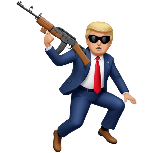 Donald trump in a ski mask holding a ak47 and jumping over the White House  emoji