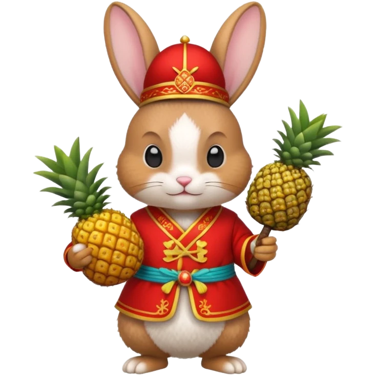 rabbit, wearing chinese ancient red custome, with pine apple,  emoji