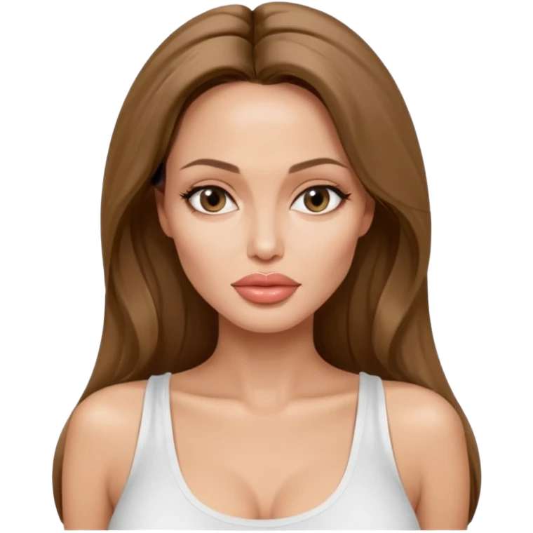 Angelina jolie , fashion model Beautiful woman model adult   large breasts  with close set eyes tan skin, full lips  long hair model white tank top emoji