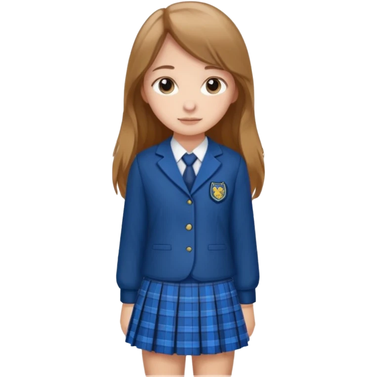 Blue plaid school uniform with skirt and long light brown hair emoji
