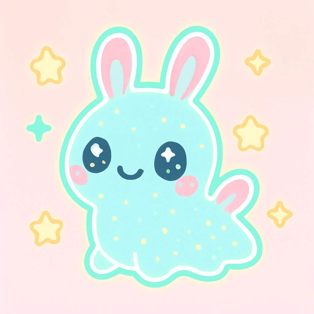 kawaii neon star glitter sea bunny, smiling, with a glowing outline, playful pose emoji
