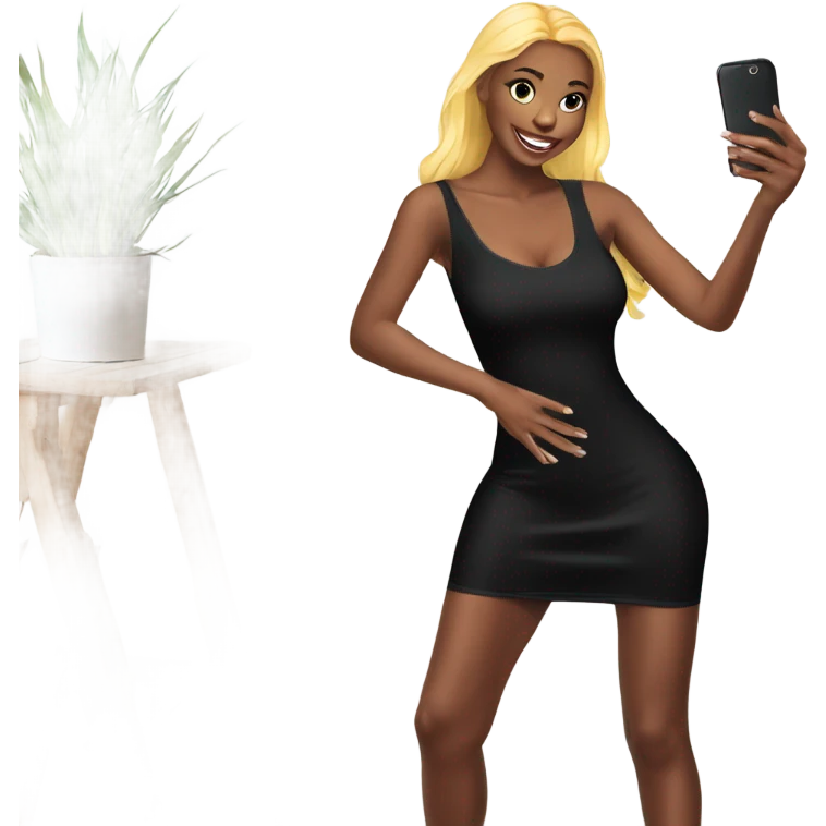 Girl taking a selfie full body black bodycon dress emoji