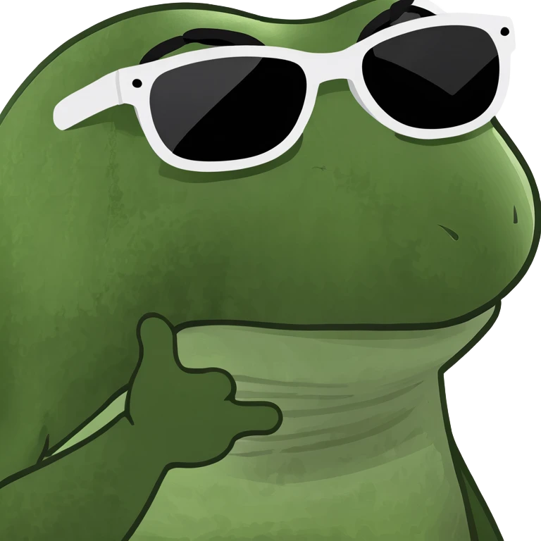 bufo the frog with sunglasses, chilling on a sunny weekend emoji