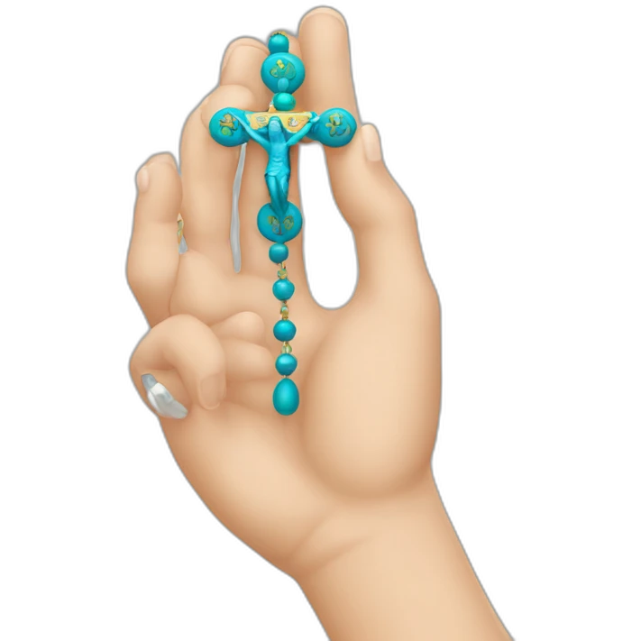a hand holding a Catholic rosary emoji