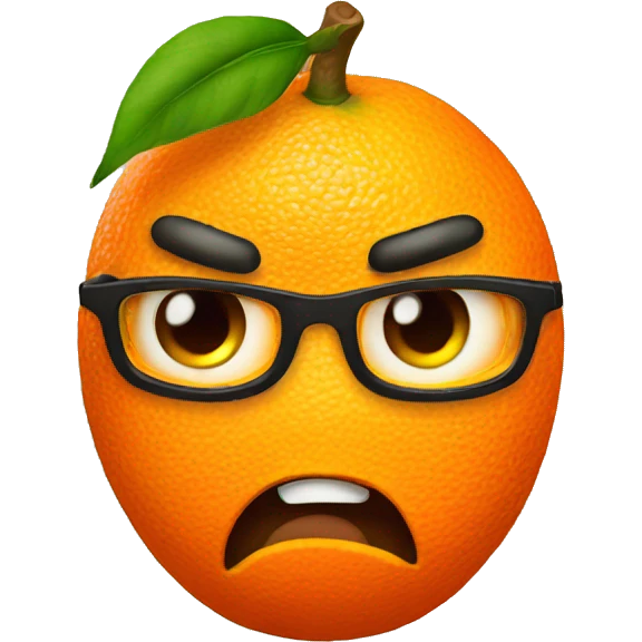 Tangerine with an angry face emoji