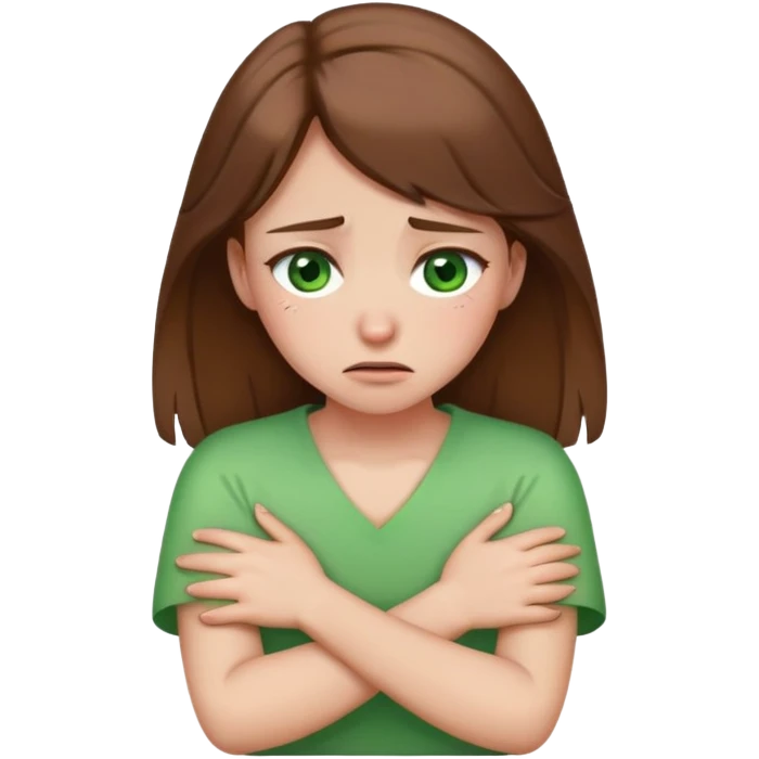 arms crossed holding neck crying girl with brown hair and green eyes emoji
