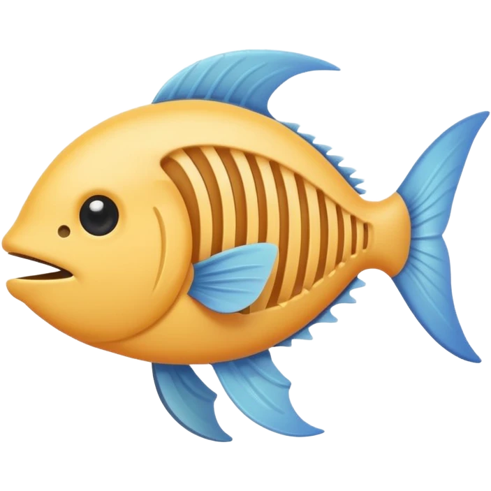 A simple emoji-style fishbone — cartoon look, clean outline, pastel colors, with a rounded fish head, hollow eye, and clear rib bones leading to a tail. Minimal, cute, and high contrast without any cat shown emoji