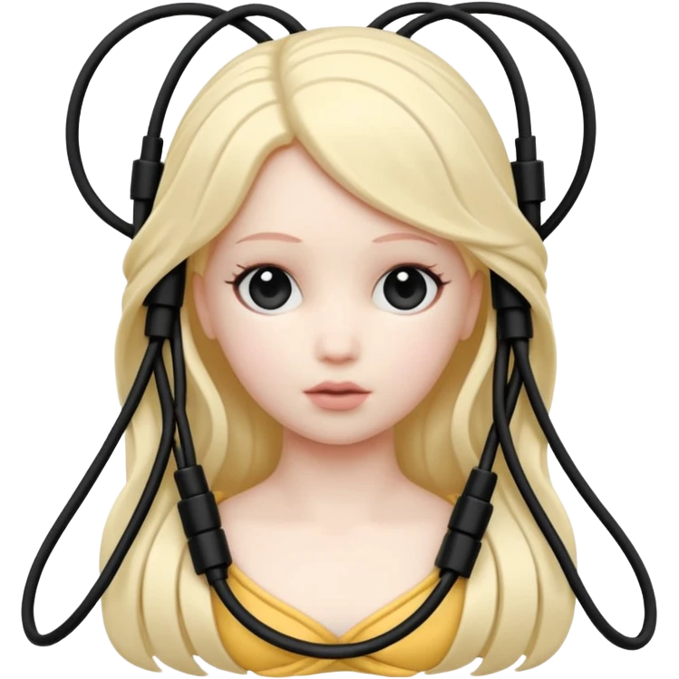 Plastic doll tightly bound with tangled AUX cables. emoji