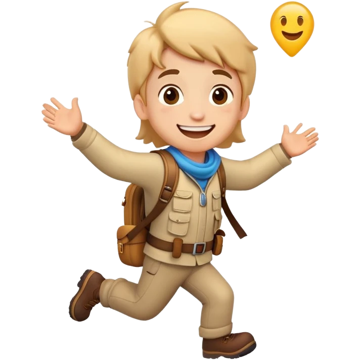 a moving emoji of an exited kid going on an adventure emoji