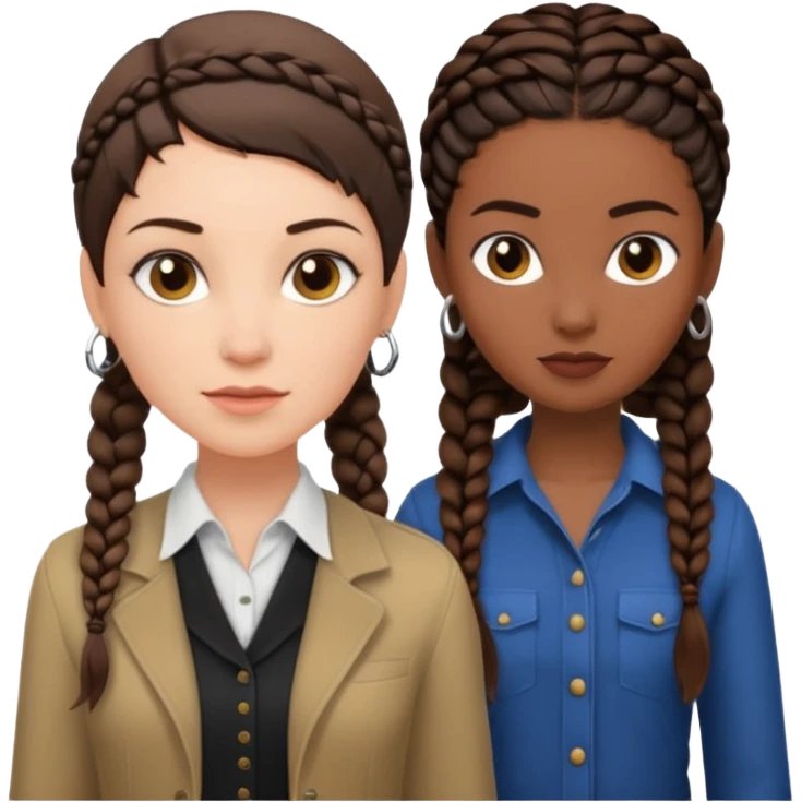 white woman brunette with a pixie hairstyle and black woman with long braids with masculine clothes emoji