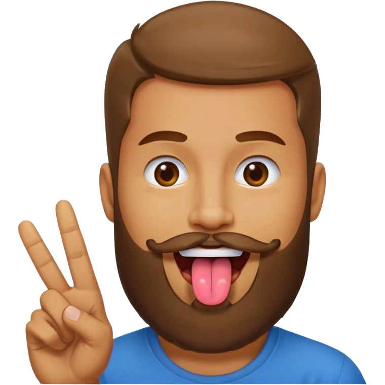 Man with beard sticking tongue out with peace sign under tongue emoji