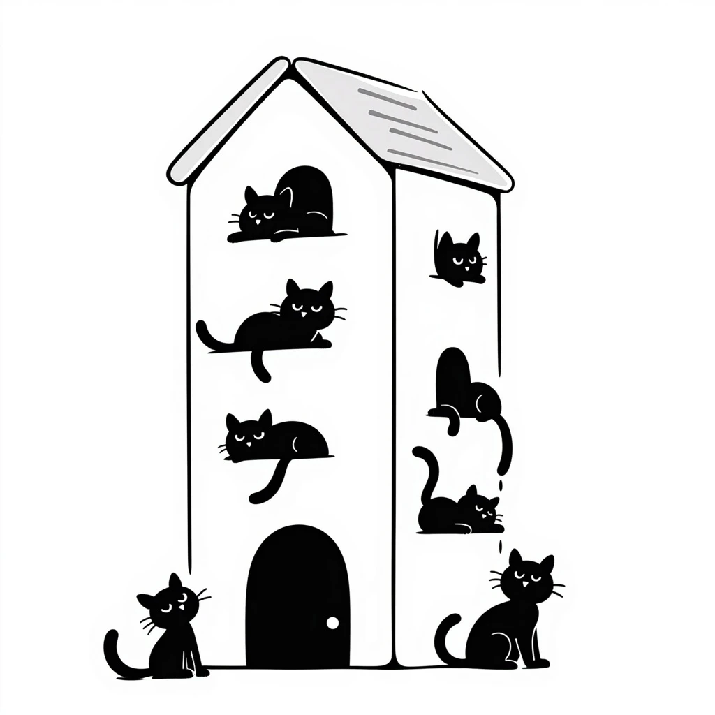 cats relaxing in a vertical playhouse emoji