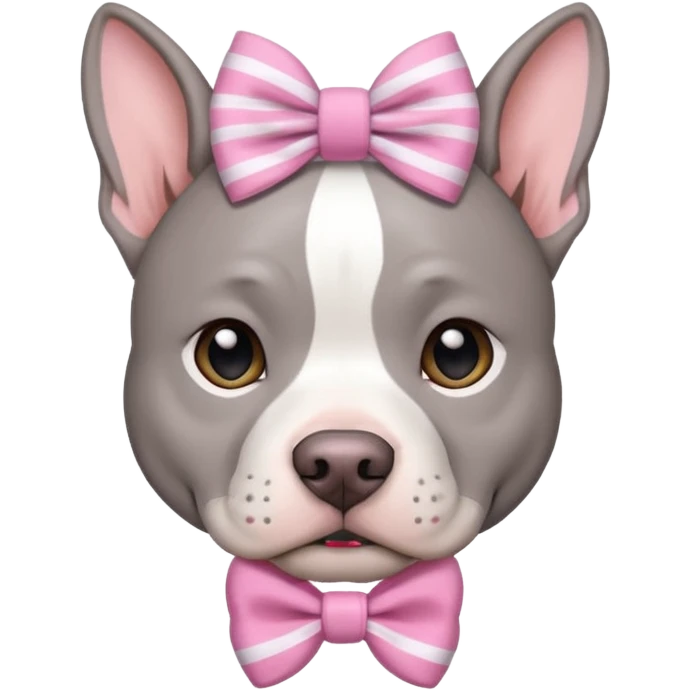 Fully Gray Pitbull with a white stripe on his head and a pink bow emoji