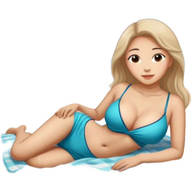 +Naked chinese woman full body large breasts laying on a blanket at the beach with ocean view emoji