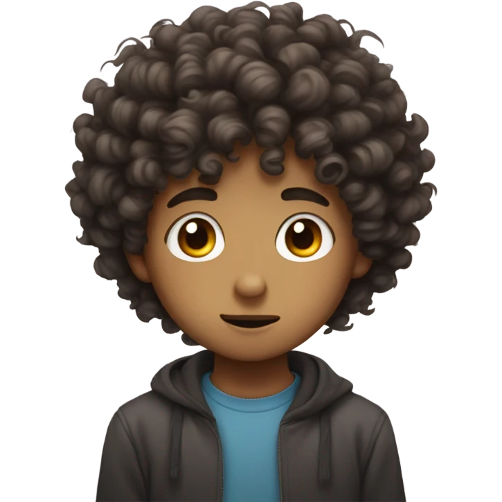 A curly hair circle with cute big anime eyes boy emoji