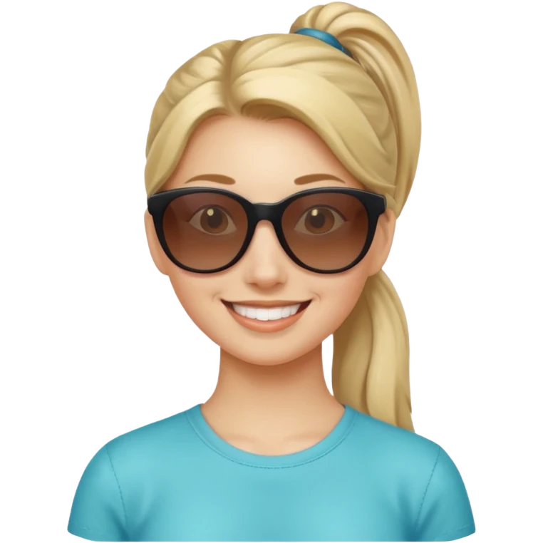 Woman with ponytail, sunglasses emoji