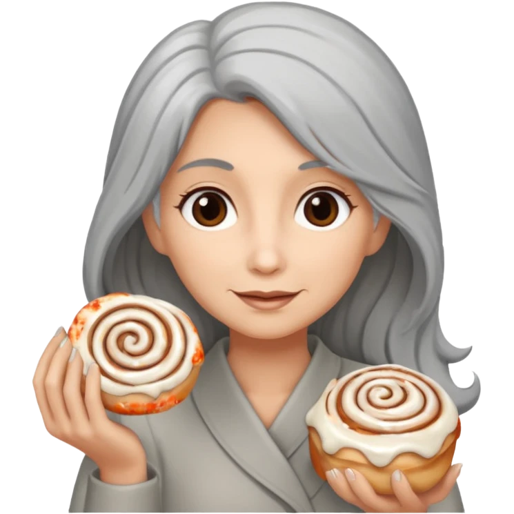 Lady-long hair- gray- cinnamon roll emoji
