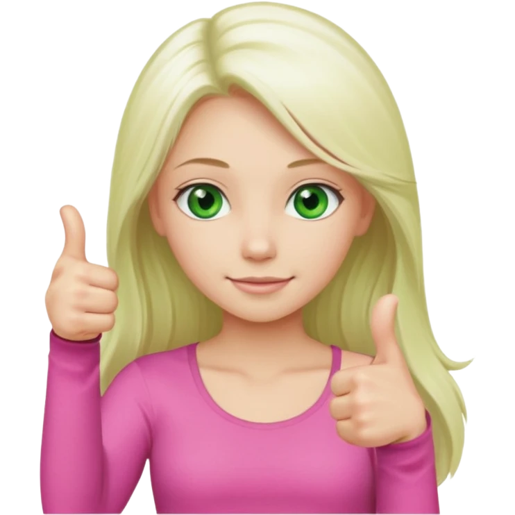 Long platinum blonde hair girl with green eyes in  pink top showing a thumbs up  emoji