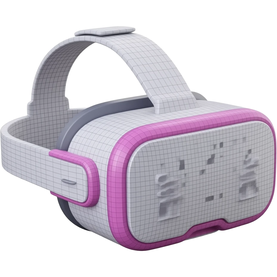 vaporwave 3d wireframe, VR, AR, quirky, unique, tech, pink, purple, aesthetic emoji
