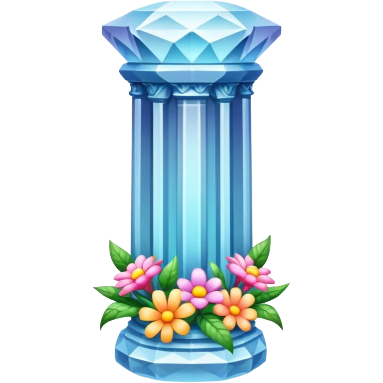 generate beautiful white crystal pillar intricate front view more beautiful with flowers wrapping around the pillar  emoji
