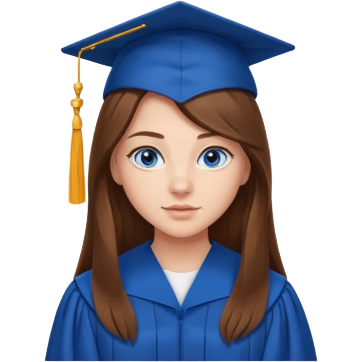 high school graduation with a pretty female high school student with long brown hair, blue eyes emoji