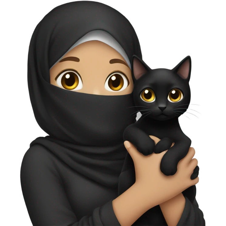 girl with black hijab holding black cat emoji