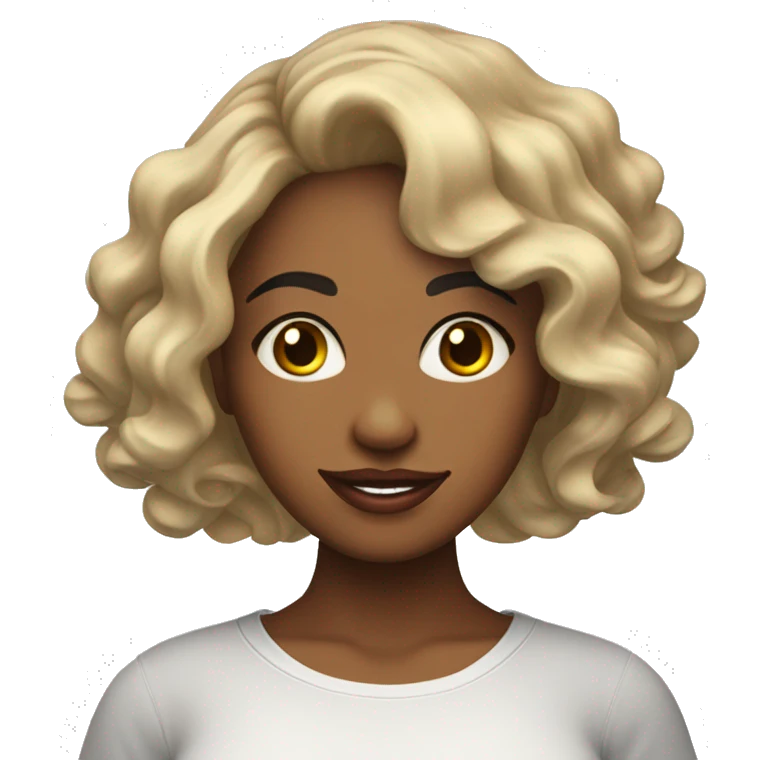 Mujer de cabello rizado con camisa con la palabra SHEIN emoji