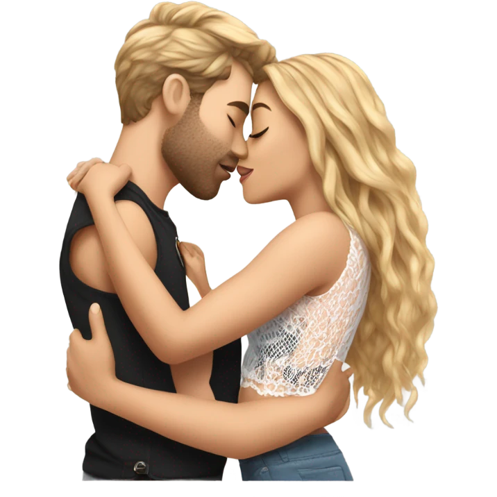A girl wearing a Shakira lace up croc top and is kissing her boyfriend  emoji