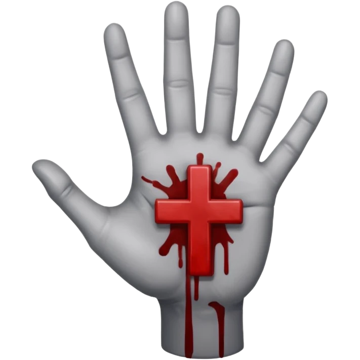 bloody grey hand with an upside down cross symbol on the palm  emoji