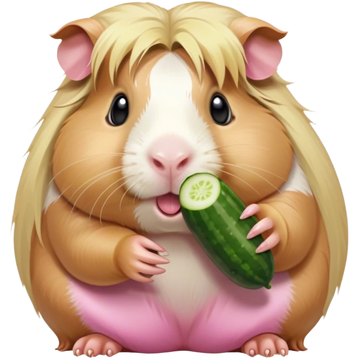 blonde long haired guinea pig eating cucumber emoji