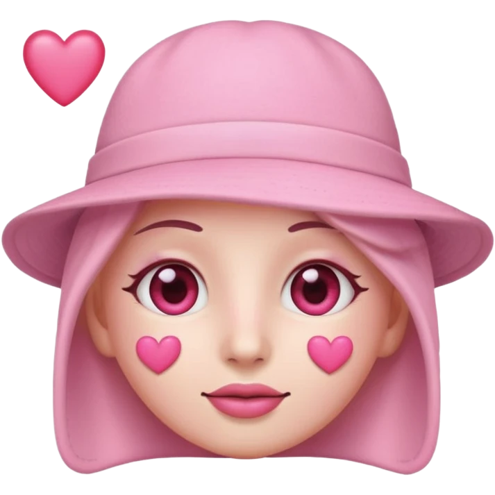 a pastel pink skin love face emoji with pink hearts in the eyes, pink simple hat on emoji