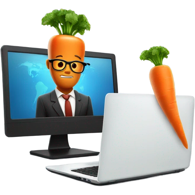 nerate a serious carrot emoji in business attire, analyzing charts and graphs on a laptop screen. emoji