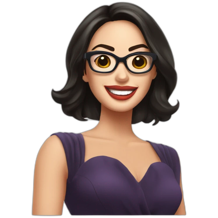 Megan Fox sonriente con lentes y vestido de baile emoji