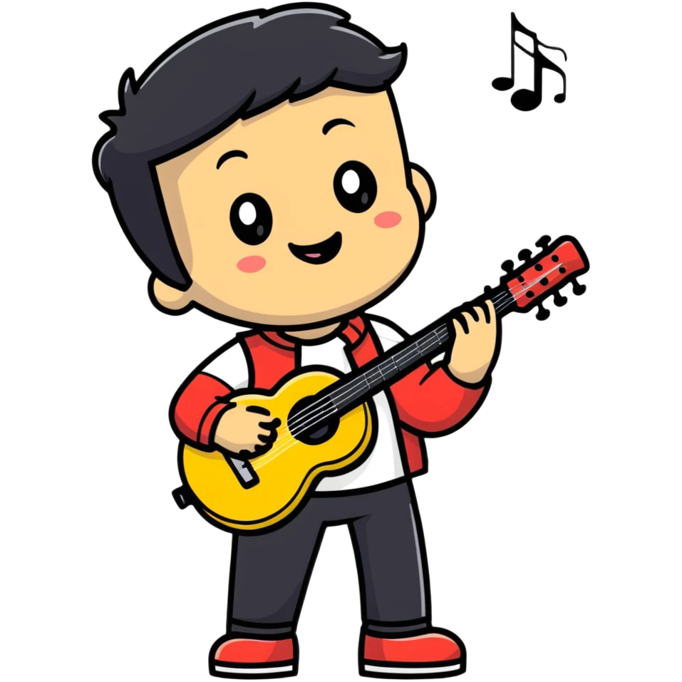 Musician with a confident smile looking up emoji
