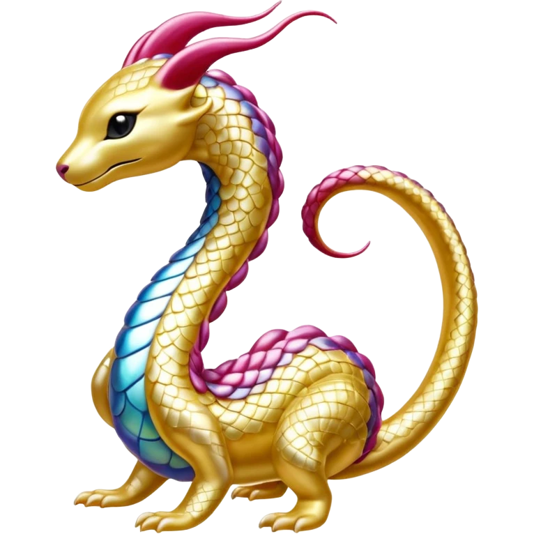 Shiny Pearl-Gold Sunset-Tinted Luxurious Elegant Smooth Milotic-Liepard-hybrid-Fakémon-creature (full body) emoji