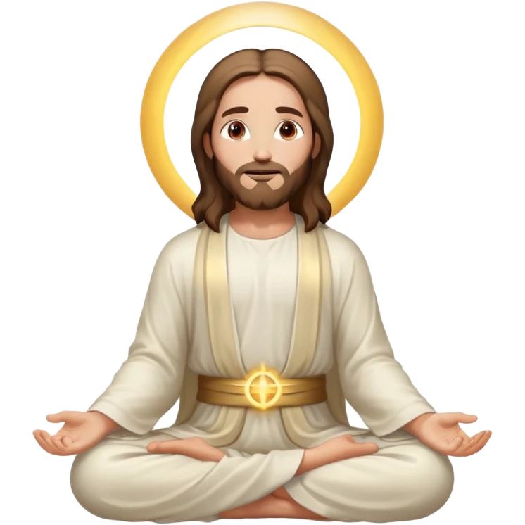 Jesus meditating, gentle smile, glowing halo emoji