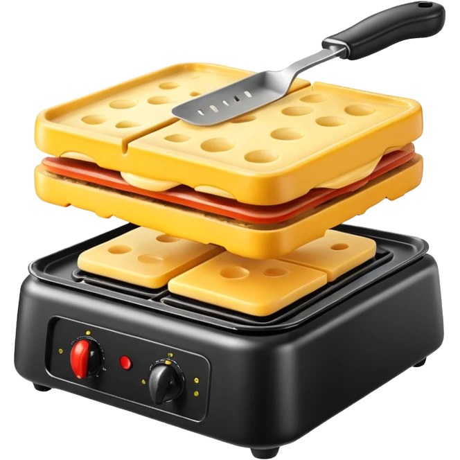 mini raclette machine with cheese bubbling emoji