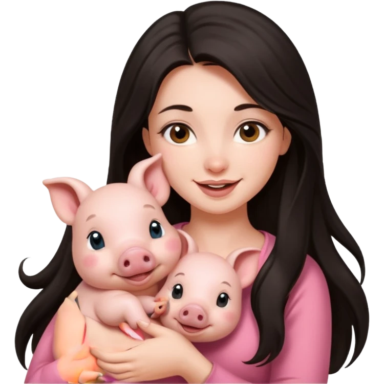 Ragazza bellissima sexy capelli lunghi scuri con un piccolo maialino emoji